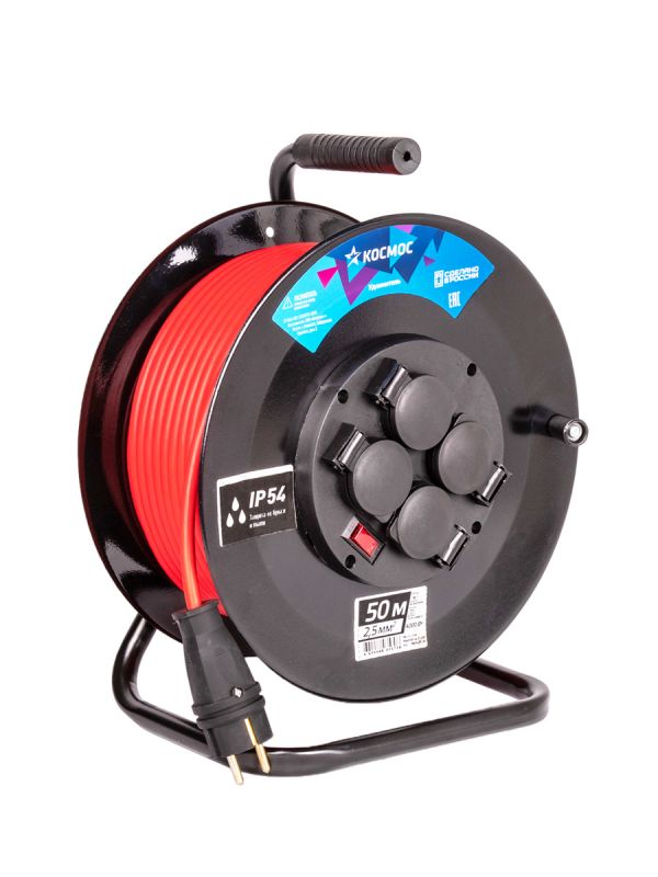 Удлинитель катушка 16А 4 гнезда ПВС 3*2,5 50м IP54 с заземлением