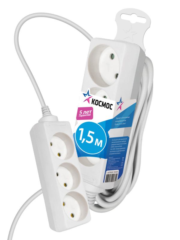 Удлинитель 1.5м, 3гн. ПВС 1мм2