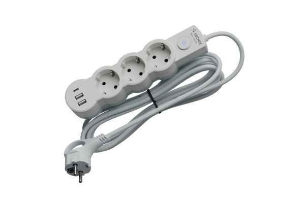 Удлинитель 1.5м. ПВС 3х1. 3 гнезда. зазем.. выкл. USB. 10А 2800Вт. белый
