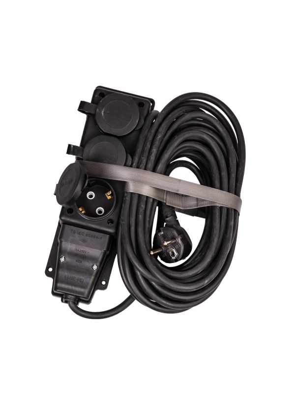 Удлинитель колодка 10м 3 гнезда КГ 3*2.5 мм 16A 250В 4000Вт каучук IP44 черный Россия УХз16