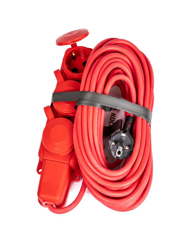 Удлинитель колодка 10м 3 гнезда КГ 3*2.5 мм 16A 250В 4000Вт каучук IP44 красный Россия УБК