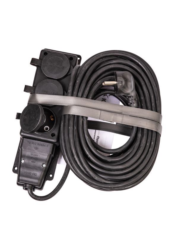 Удлинитель колодка 15м 3 гнезда КГ 3*2.5 мм 16A 250В 4000Вт каучук IP44 черный Россия УХз16