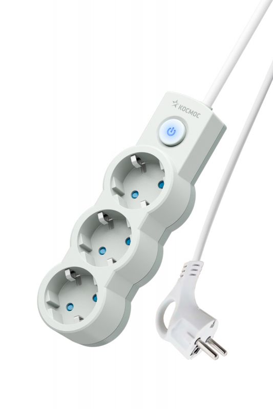 Удлинитель 3м, ПВС 3х0.75 3 гнезда, заземление, выключатель 10А белый