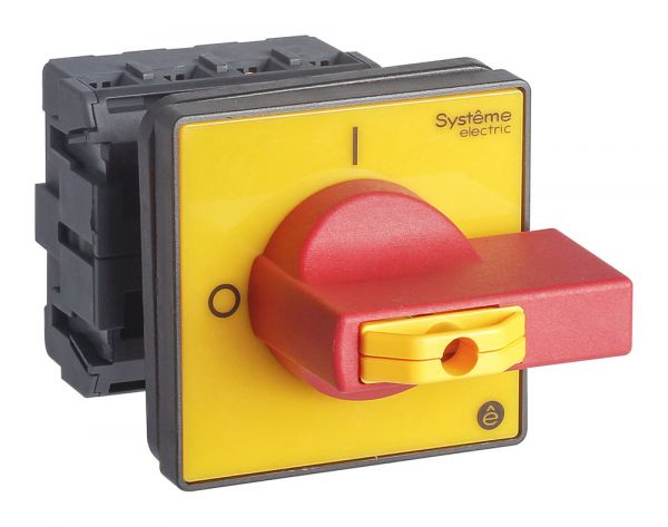 ВЫКЛЮЧАТЕЛЬ-РАЗЪЕДИНИТЕЛЬ 4P 25A IP20 С КРАСНОЙ РУКОЯТКОЙ НА ДВЕРЦУ 4 ВИНТА 1 ЗАМОК