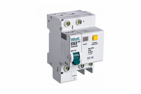 Автоматический выключатель дифференциального тока АВДТ встроенная защита от сверхтоков 1P+N 63А 100мА AC С ДИФ-101