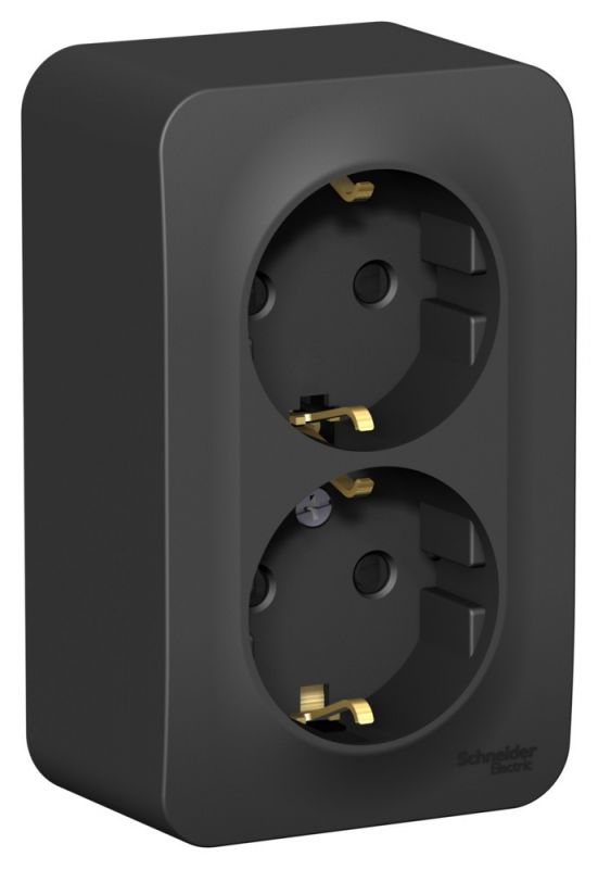 BLANCA розетка наружная двойная с заземлением со шторками, 16А, 250В, антрацит