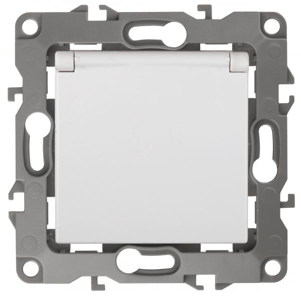 Розетка однофазная скрытого монтажа, в рамку с заземлением со шторками белый с крышкой 16А 250В IP20 автоматические (безвинтовые) зажимы 12-2003-01 Эра 12