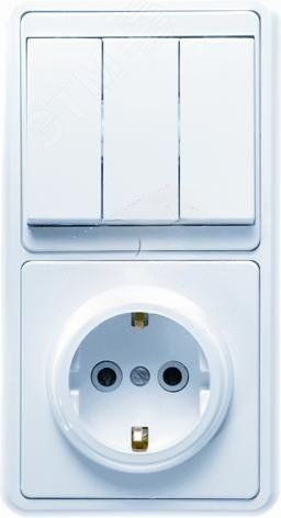 БЭЛЛА Блок комбинированны скрытой установки (техклавишный выключатель+розетка с заземляющим контактом) БКВР-033, белый