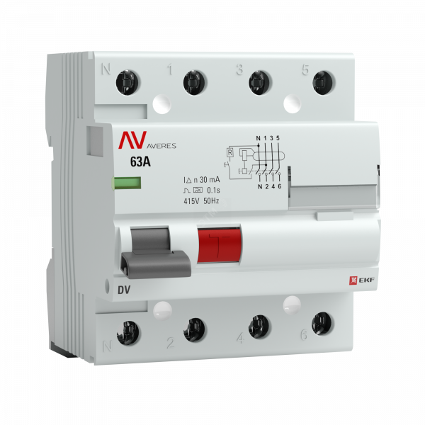 Устройство защитного отключения DV 4P 25А/ 30мА (A) AVERES