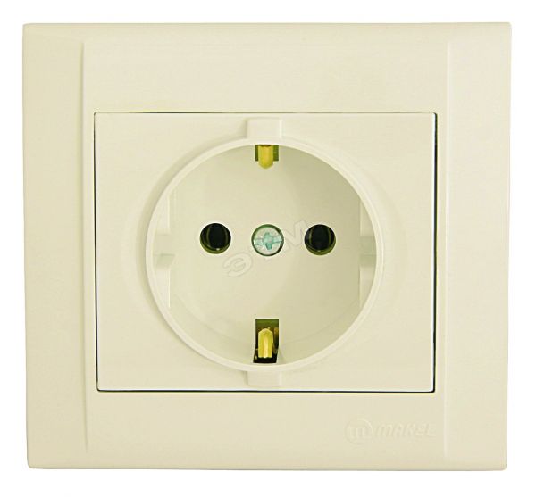 Defne Розетка с заземлением (керамика) бежевая