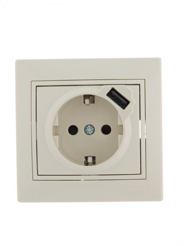 MIRA Розетка с/з + USB разъём кремовый