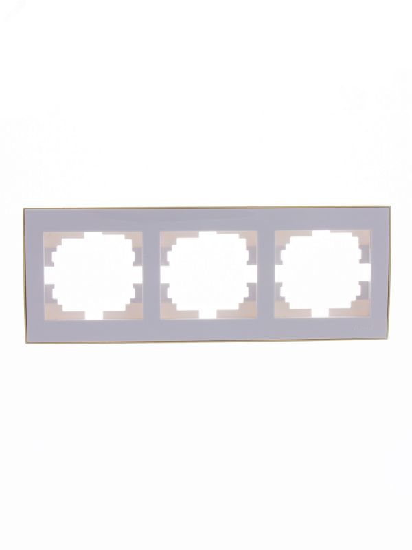 Рамка RAIN 3-ая горизонтальная белая с боковой вставкой золото