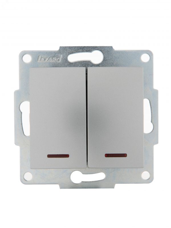 KARINA Выключатель двойной с подсветкой матовое серебро  (10шт/120шт)