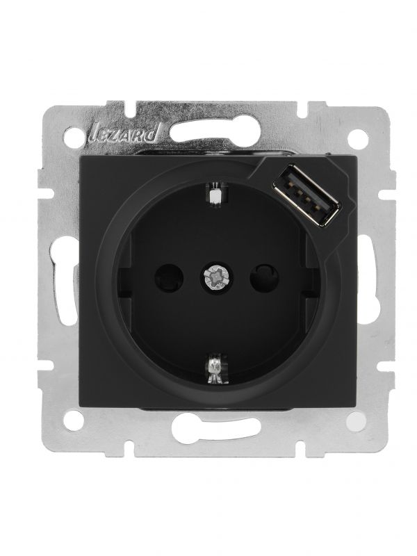 KARINA Розетка с/з + USB разъём чёрный бархат (10шт/120шт)