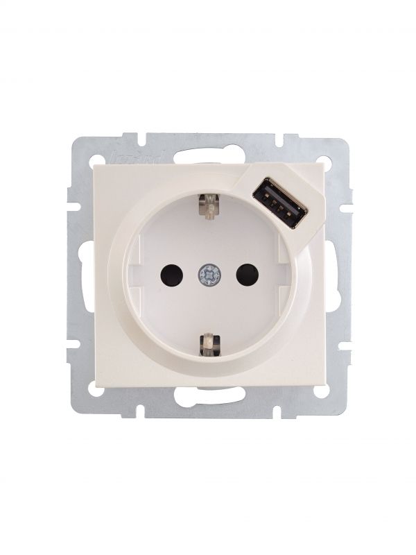 Vesna Розетка с/з+USB раз. жемч бел перл