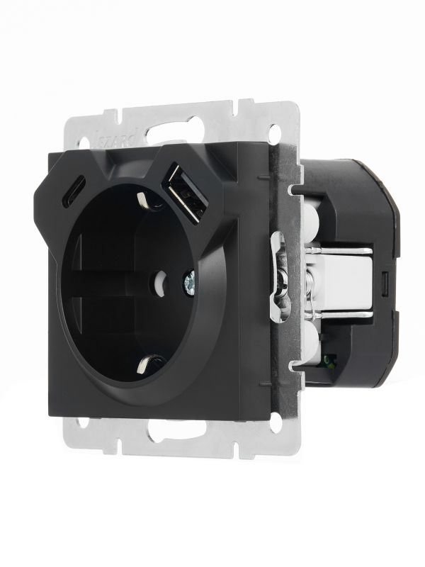 VESNA  Розетка с/з TC+USB разъём чёрный бархат