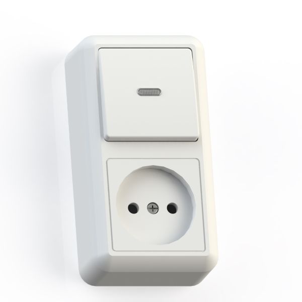 ОПТИМА Блок Выключатель с подсветкой 10А/ розетка 16А БКВР-430 наружный белый