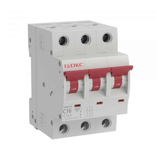 Модульный автоматический выключатель YON MB63, 3P,характеристика C, 16A, 6kA