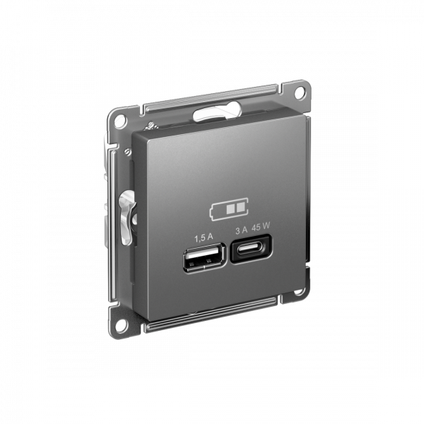 ATLASDESIGN USB РОЗЕТКА A + тип-C 45W высокоскор.заряд. QC, PD, механизм, СТАЛЬ