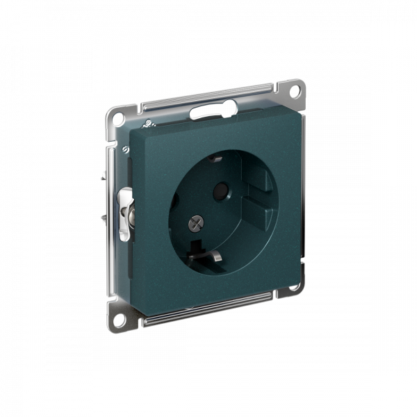 Розетка ATLASDESIGN с заземлением со шторками 16А механизм изумруд