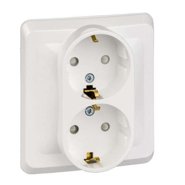 ЭТЮД Розетка двойная скрытая с заземлением со шторками белая