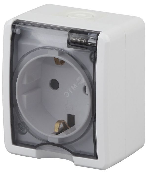 Розетка однофазная наружная (открытой установки) с заземлением без шторок белый 16А 250В IP54 винтовые клеммы 11-2401-01 Эра Эксперт