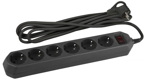 Фильтр сетевой черный с заземлением, 3x0,75мм2, с выкл, 6гн, 3м USF-6es-3 м-B-BOX