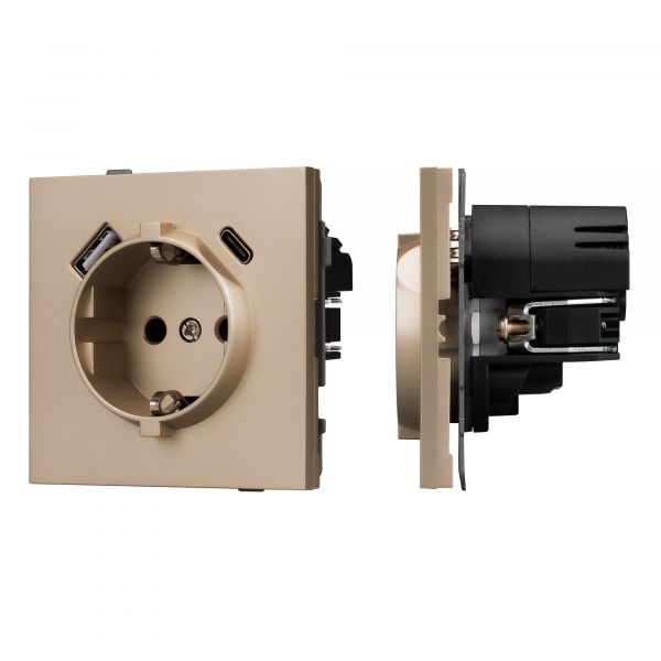 Механизм розетки с USB зарядкой SCT-TENDO-MUAC-PL-GD 230V, 16A, Золото светлое, 1 пост