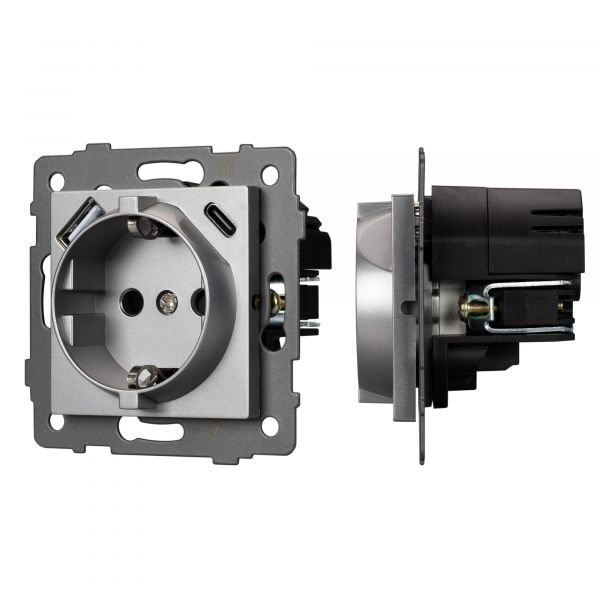 Механизм розетки с USB зарядкой SCT-MUAC-PL-GR-V 250V, 16A