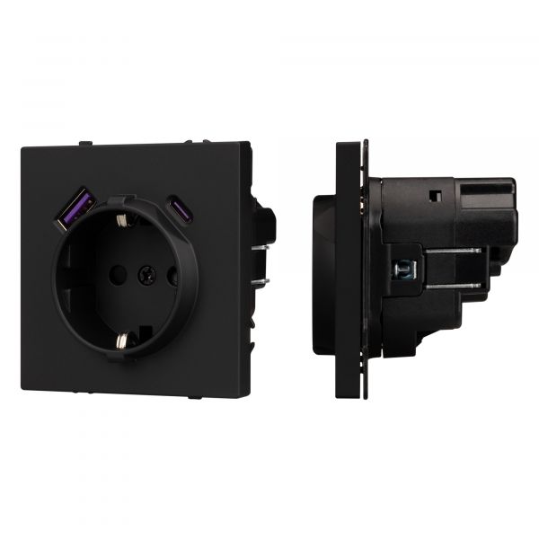 Механизм розетки с USB зарядкой SCT-NOBE-MUAC-SFPL-BK 230V, 16A, Чёрный, 1 пост