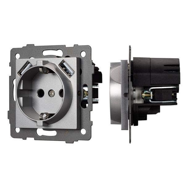 Механизм розетки с USB зарядкой SCT-MUAA-PL-GR-V 250V, 16A