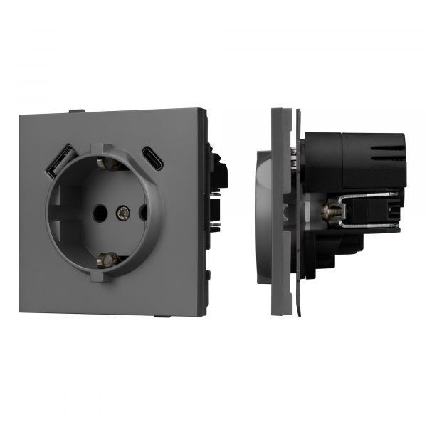 Механизм розетки с USB зарядкой SCT-TENDO-MUAC-SFPL-GR 230V, 16A, Серый, 1 пост