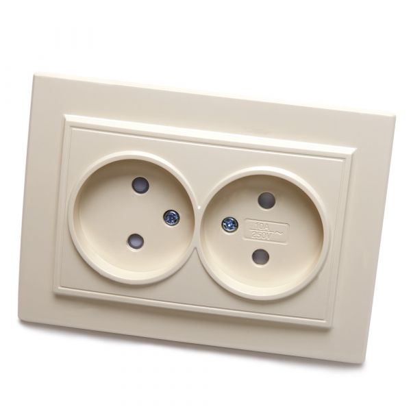Розетка двухместная б/з,с защитной шторкой,250В, 10А,  серия Эрна, слоновая кость Stekker