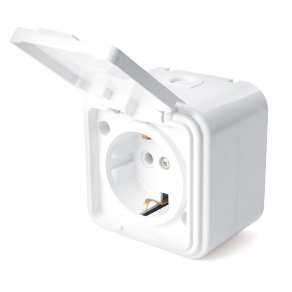 Розетка 1-местная б/з с крышкой 250В 16А IP44 серия Брест белый STEKKER