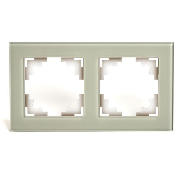 Рамка двухместная горизонтальная, стекло, Катрин, дымчатый Stekker