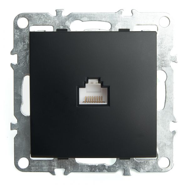 Розетка компьютерная одноместная (механизм) RJ-45 серия Эрна черный STEKKER