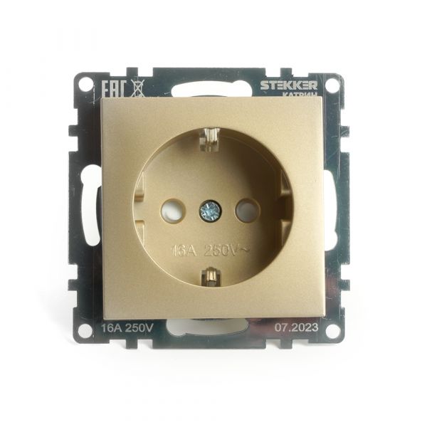 Розетка одноместная с/з (механизм) 250В 16А серия Катрин золото STEKKER