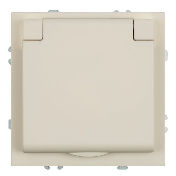 Розетка 1-местная с крышкой с защитной шторкой с/з (механизм) 250В 16А кашемир soft touch серия Эмили STEKKER