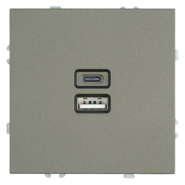 Розетка 2-местная USB + Type C (механизм) 250В 20W антрацит soft touch серия Эмили STEKKER