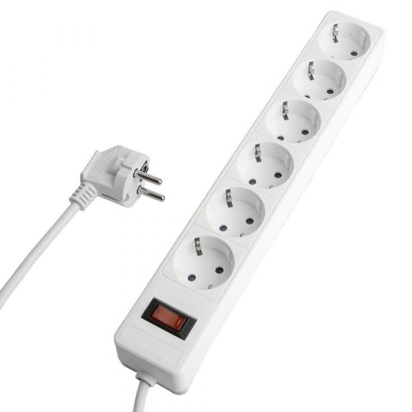 Фильтр сетевой 6-местный с/з 3x1 мм2 5 м 230 В 13 А белый HM20-61-05