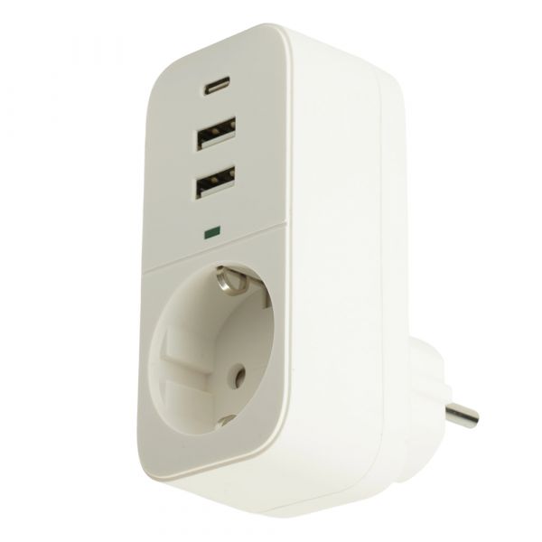 Фильтр сетевой 1-местный с/з 250 В, 16 А 2USB+1 Type-C 2,4 A белый HM81-11-1