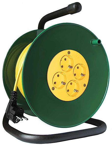 Удлинитель силовой на катушке, 4 гнезда, с заземлением, СОЮЗ ПВС 3х1,5 мм 3500 Вт, 50 м