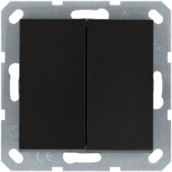 Выключатель двухклавишный проходной 10A 250V~ с накладкой, цвет Антрацит