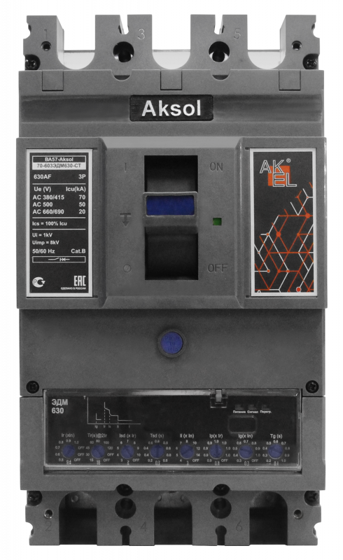 Выключатель автоматический в литом корпусе ВА57-AKSOL-70-603ЭДМ630-СТ 3P/630A/ЭДМ/70кА