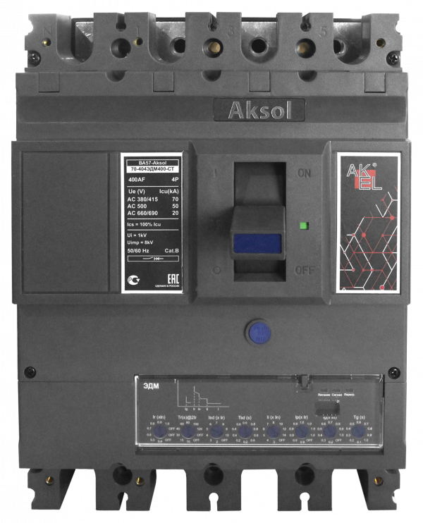 Выключатель автоматический в литом корпусе ВА57-AKSOL-70-404ЭДМ400-СТ 4P/400A/ЭДМ/70кА