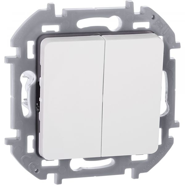 Выключатель 2-клавишный 10АХ безвинтовое крепление белый INSPIRIA