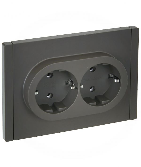 FORTE&PIANO Розетка 2-местная с заземлением без защитных шторок безвинтовое крепление 16А FP324 серый IEK