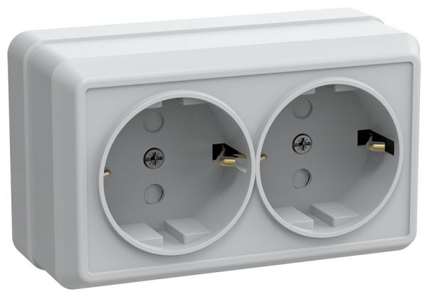 OKTAVA Розетка 2-местная с заземлением с защитными шторками для открытой установки 16А РСш22-3-ОБ белый GENERICA