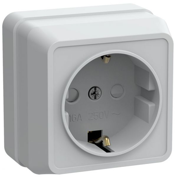 OKTAVA Розетка 1-местная с заземлением с защитными шторками для открытой установки 16А РСш20-3-ОБ белый GENERICA