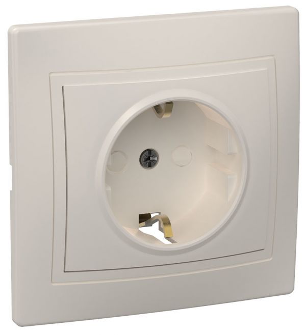 KVARTA Розетка 1-местная с заземлением с защитными шторками 16А кер. РСш10-3-Км кремовый GENERICA